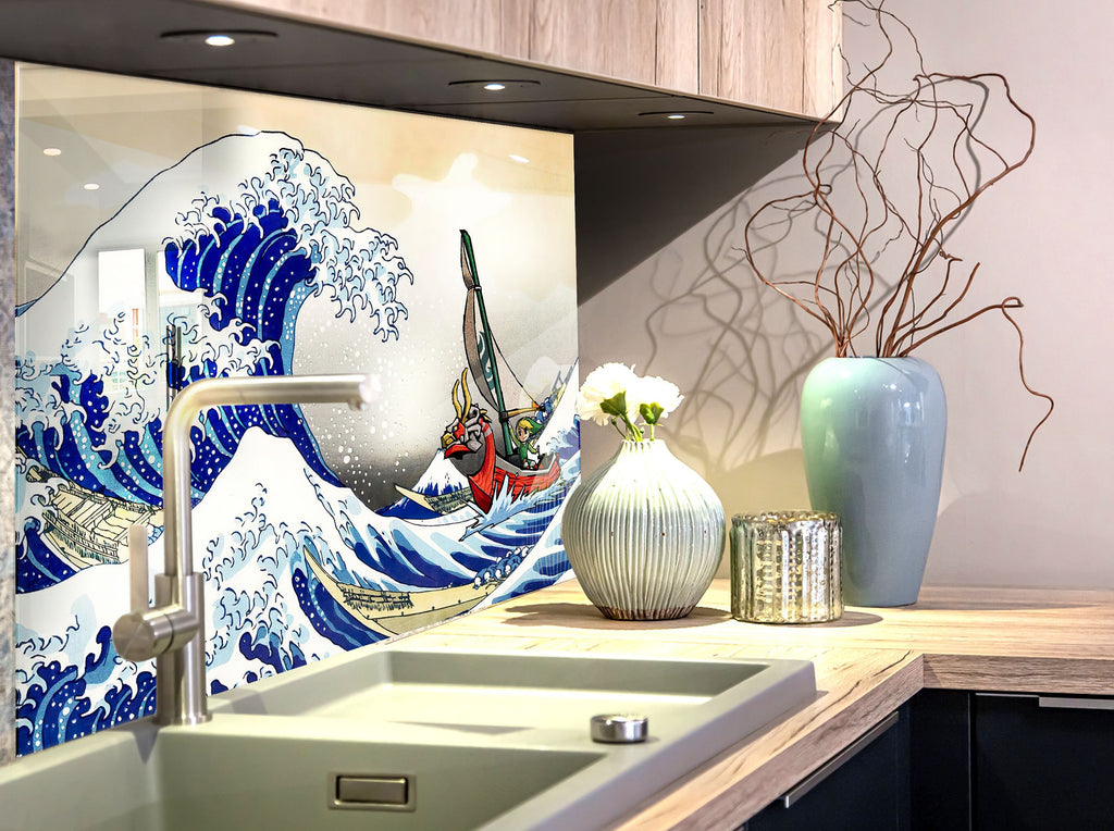 Great Wave Adventure - Glass Kitchen Backsplash-BacksplashArtworks