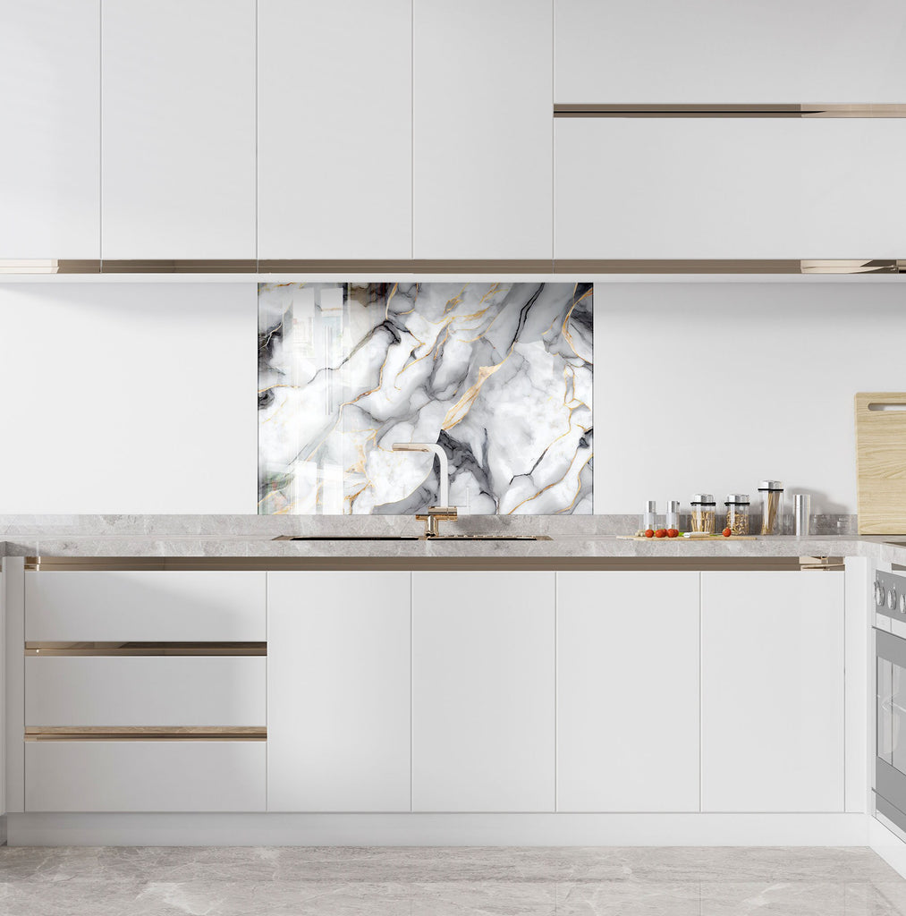 Classic Marble Elegance - Glass Kitchen Backsplash-BacksplashArtworks