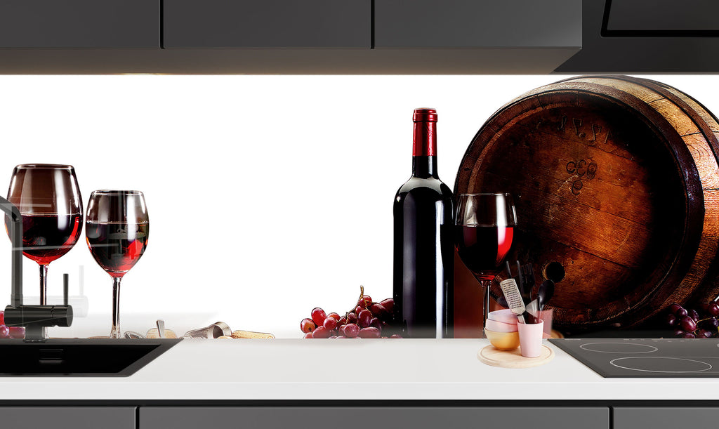 Rustic Wine Barrel Glass Backsplash – Vineyard Red Wine & Grapes-BacksplashArtworks