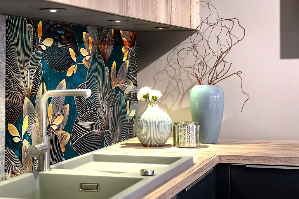 Botanical Floral Tempered Glass Backsplash-BacksplashArtworks