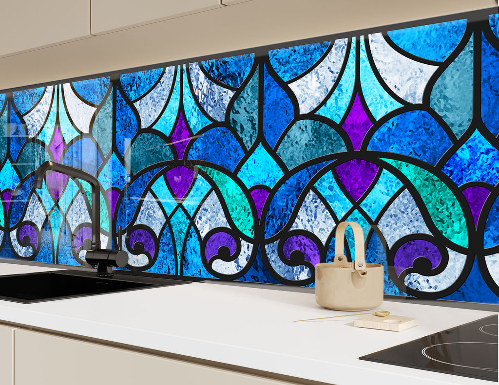 Royal Blue Stained - Glass Kitchen Backsplash-BacksplashArtworks