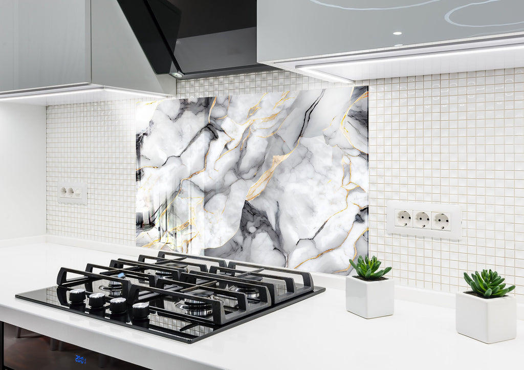 Classic Marble Elegance - Glass Kitchen Backsplash-BacksplashArtworks