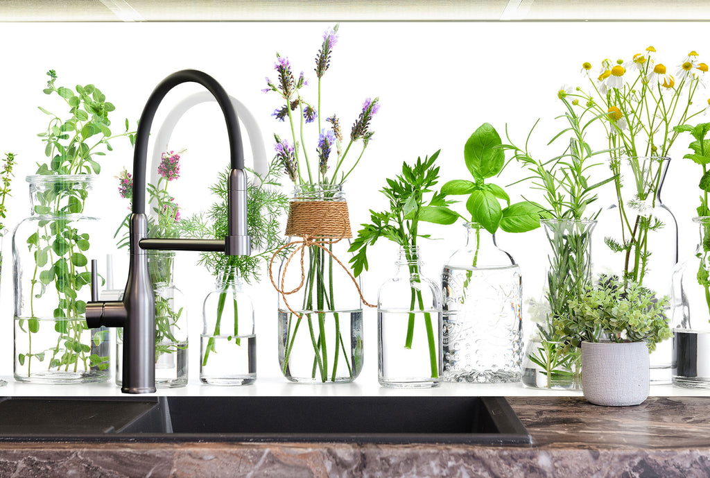 Botanical Floral Tempered Glass Backsplash-BacksplashArtworks