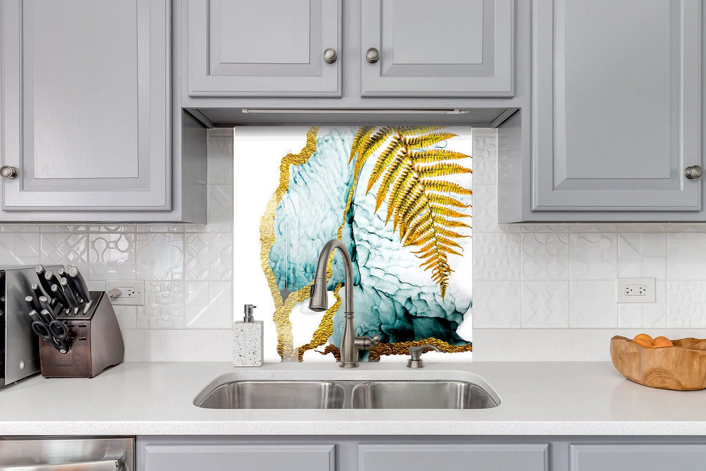 Leaves Tempered Glass Backsplash-BacksplashArtworks
