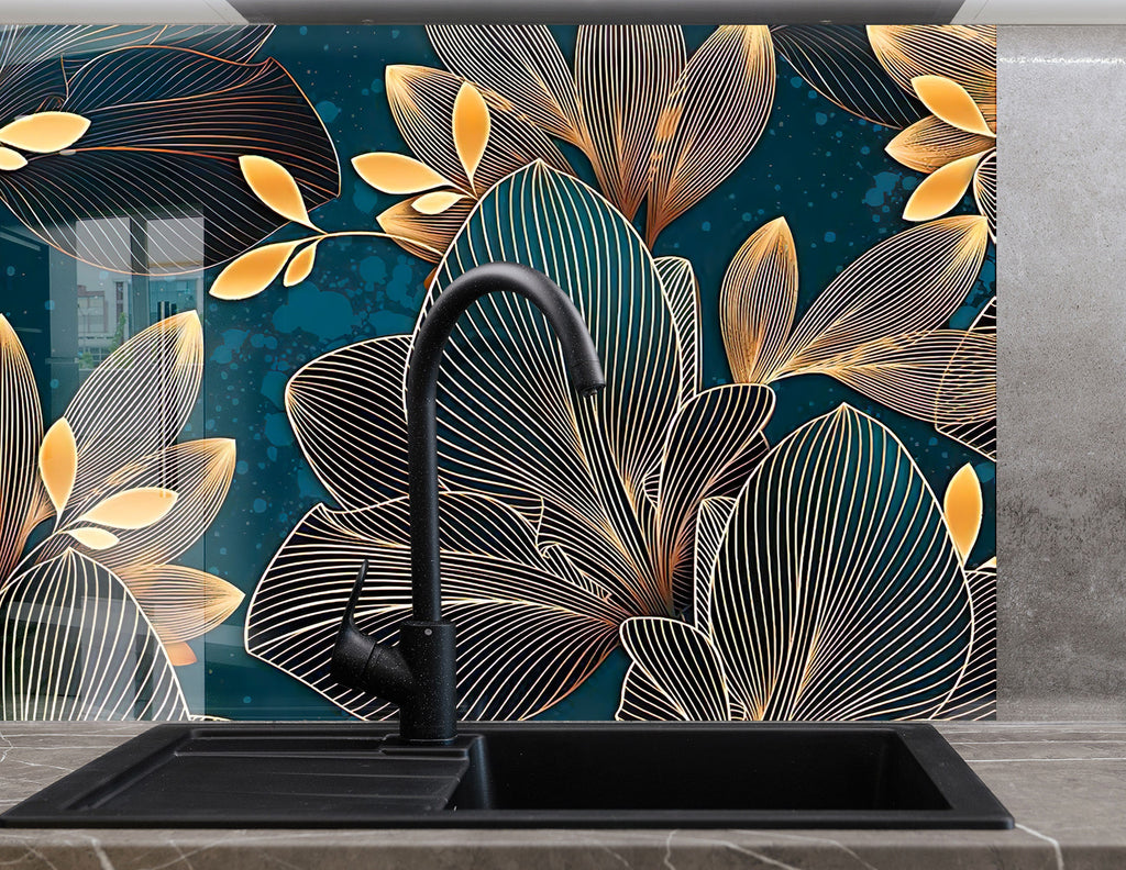 Botanical Floral Tempered Glass Backsplash-BacksplashArtworks