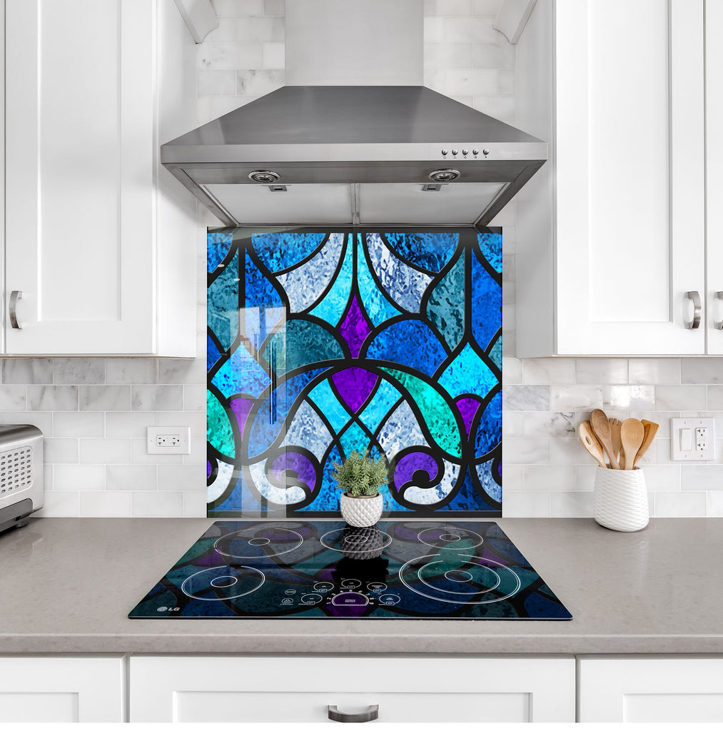 Royal Blue Stained - Glass Kitchen Backsplash-BacksplashArtworks