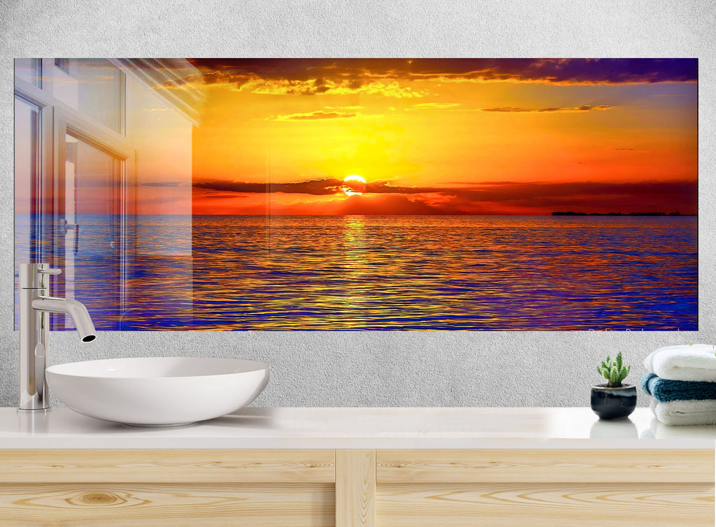 Golden Sunset Ocean Landscape – Glass Kitchen Backsplash-BacksplashArtworks