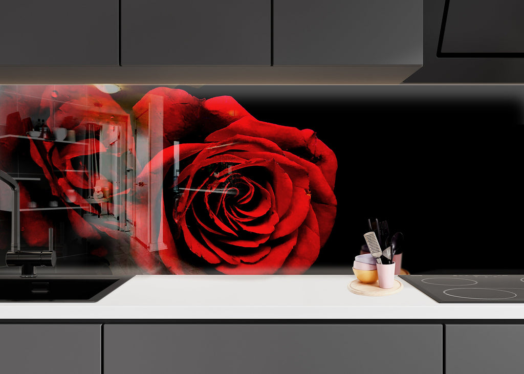 Red Rose Tempered Glass Backsplash-BacksplashArtworks