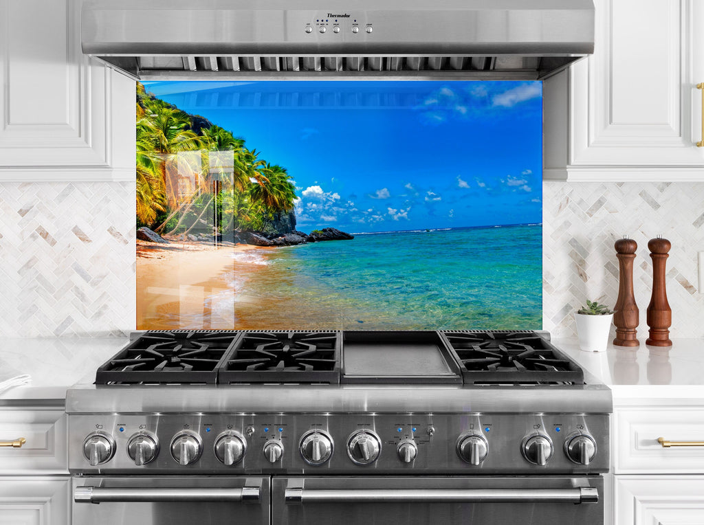Tropical Paradise Beach – Glass Kitchen Backsplash-BacksplashArtworks