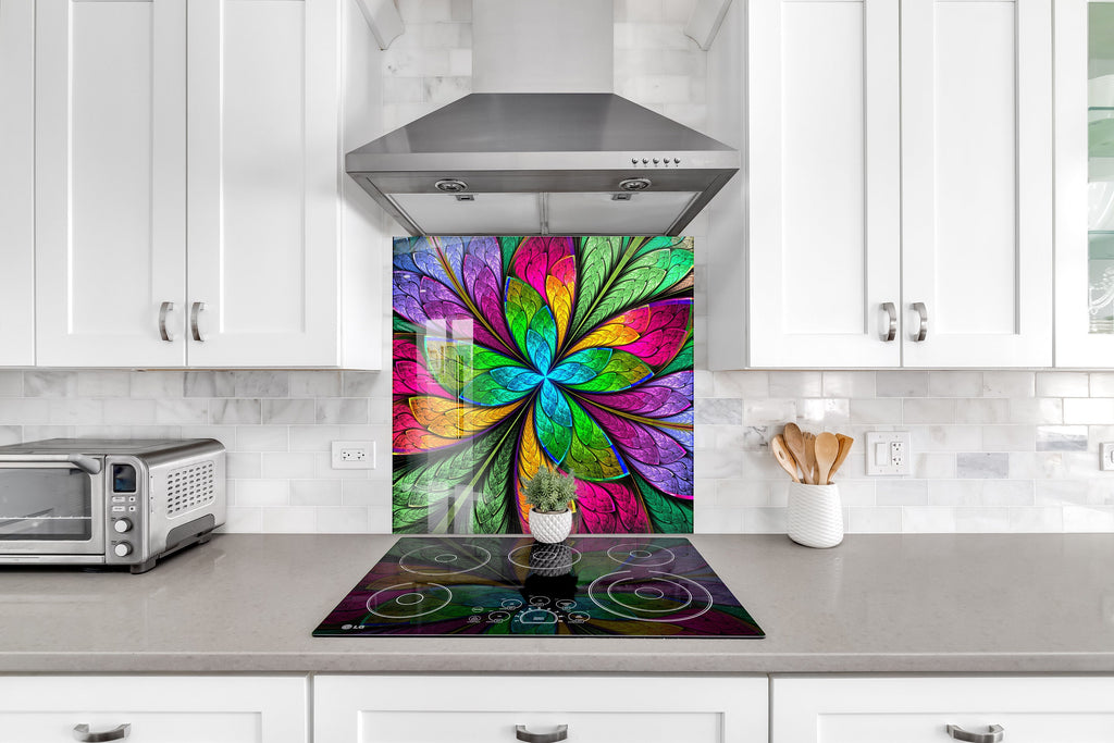 Multicolor Stained Glass Design - Glass Kitchen Backsplash-BacksplashArtworks