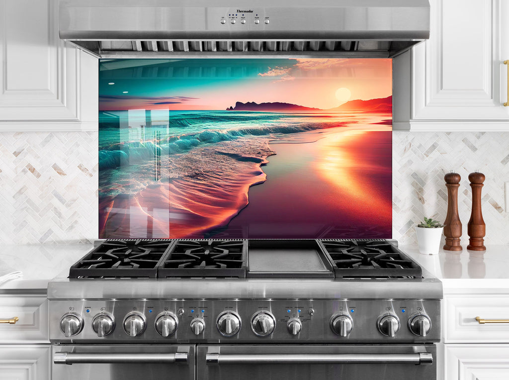 Tropical Sunset Glow – Glass Kitchen Backsplash-BacksplashArtworks