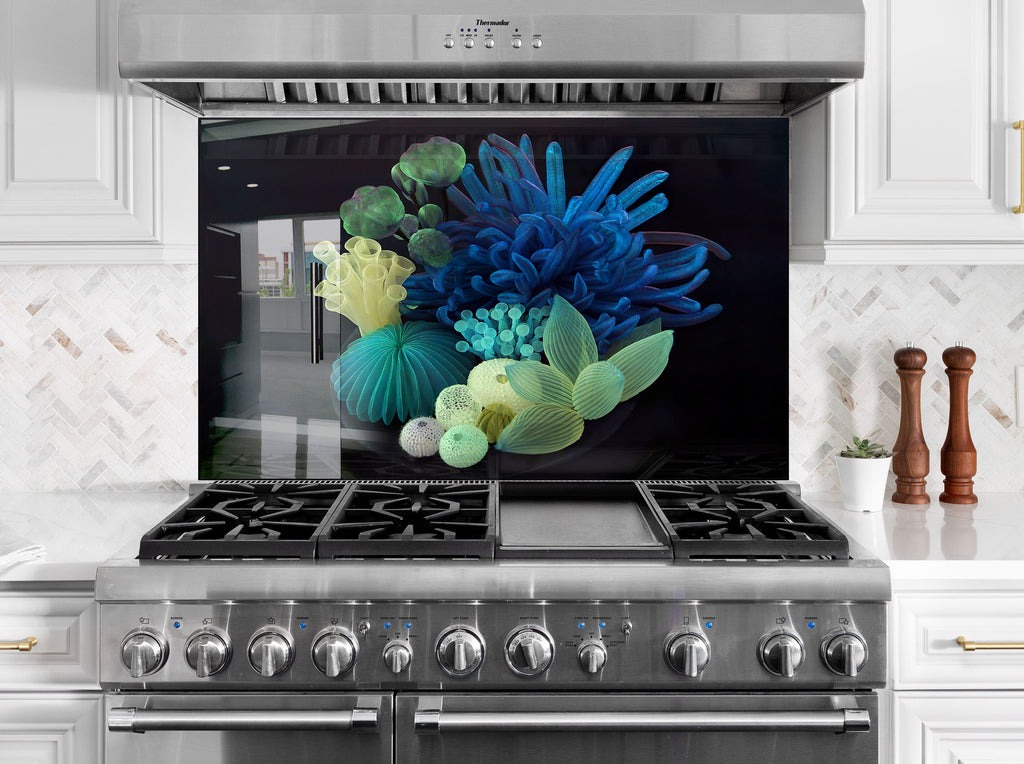 Botanical Floral Tempered Glass Backsplash-BacksplashArtworks