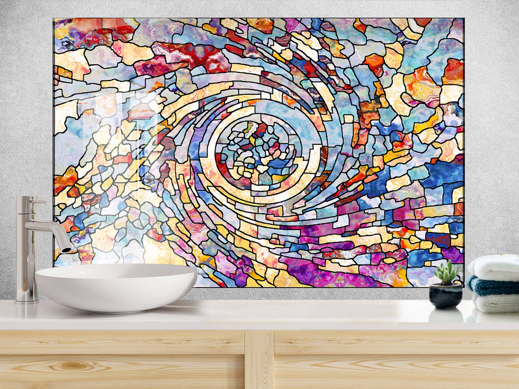 Celestial Swirl Stained Wall Art - Glass Kitchen Backsplash-BacksplashArtworks