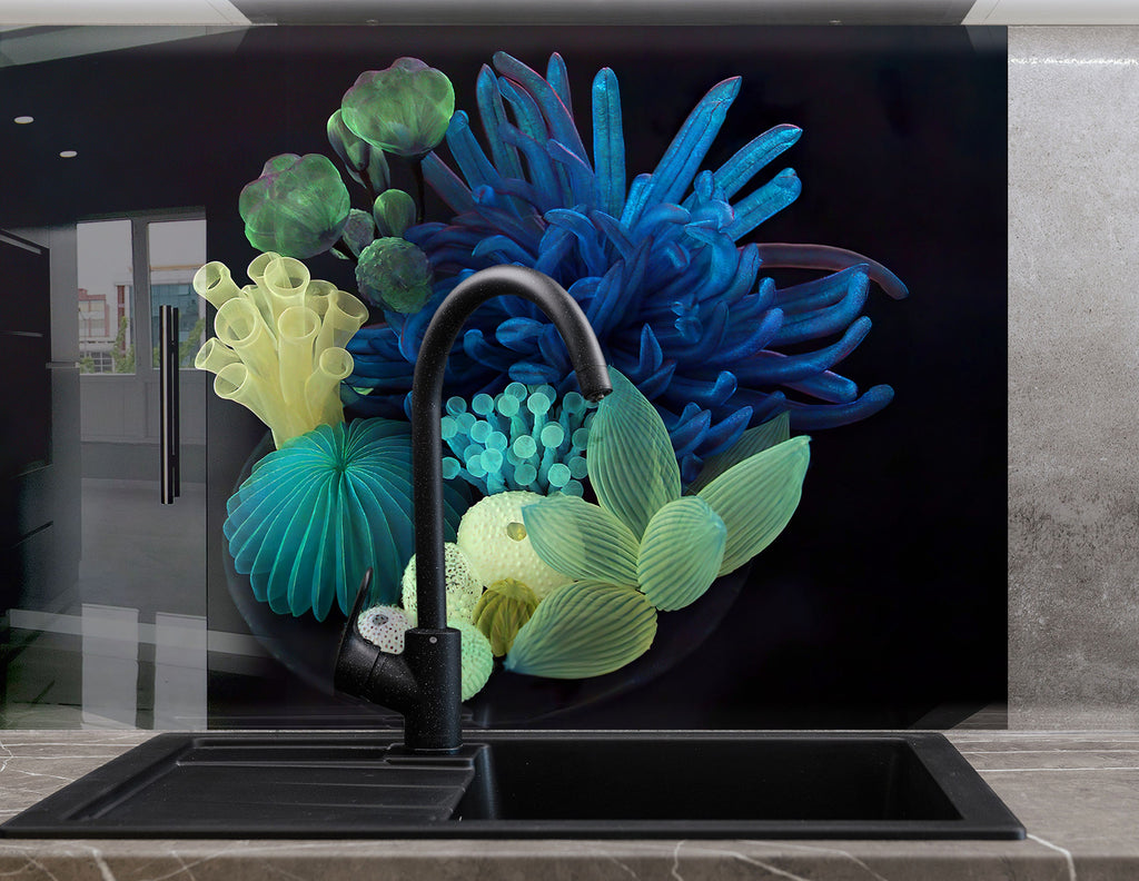Botanical Floral Tempered Glass Backsplash-BacksplashArtworks