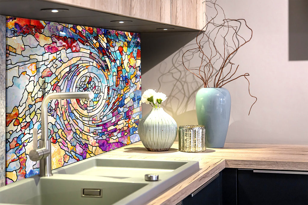 Celestial Swirl Stained Wall Art - Glass Kitchen Backsplash-BacksplashArtworks
