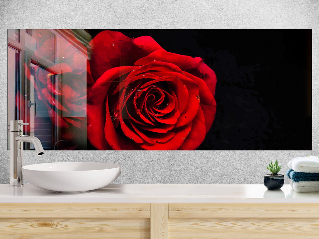 Red Rose Tempered Glass Backsplash-BacksplashArtworks