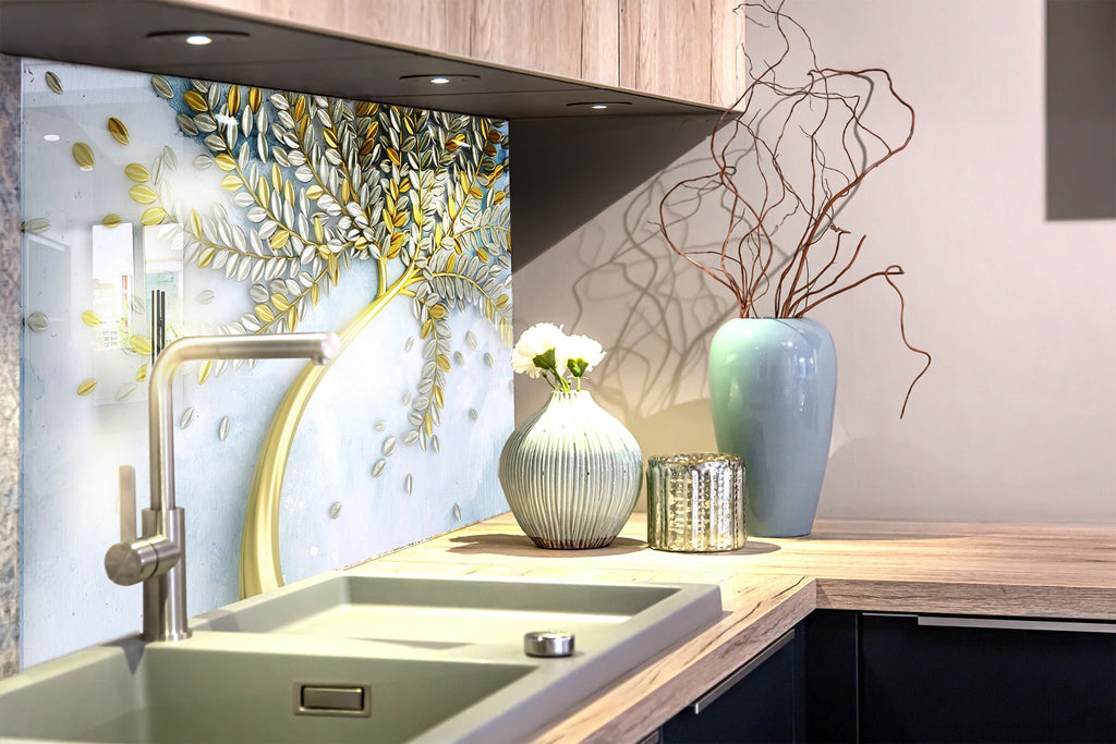 Botanical Floral Tempered Glass Backsplash-BacksplashArtworks