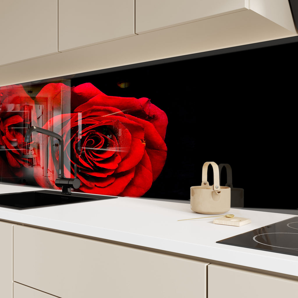 Red Rose Tempered Glass Backsplash-BacksplashArtworks