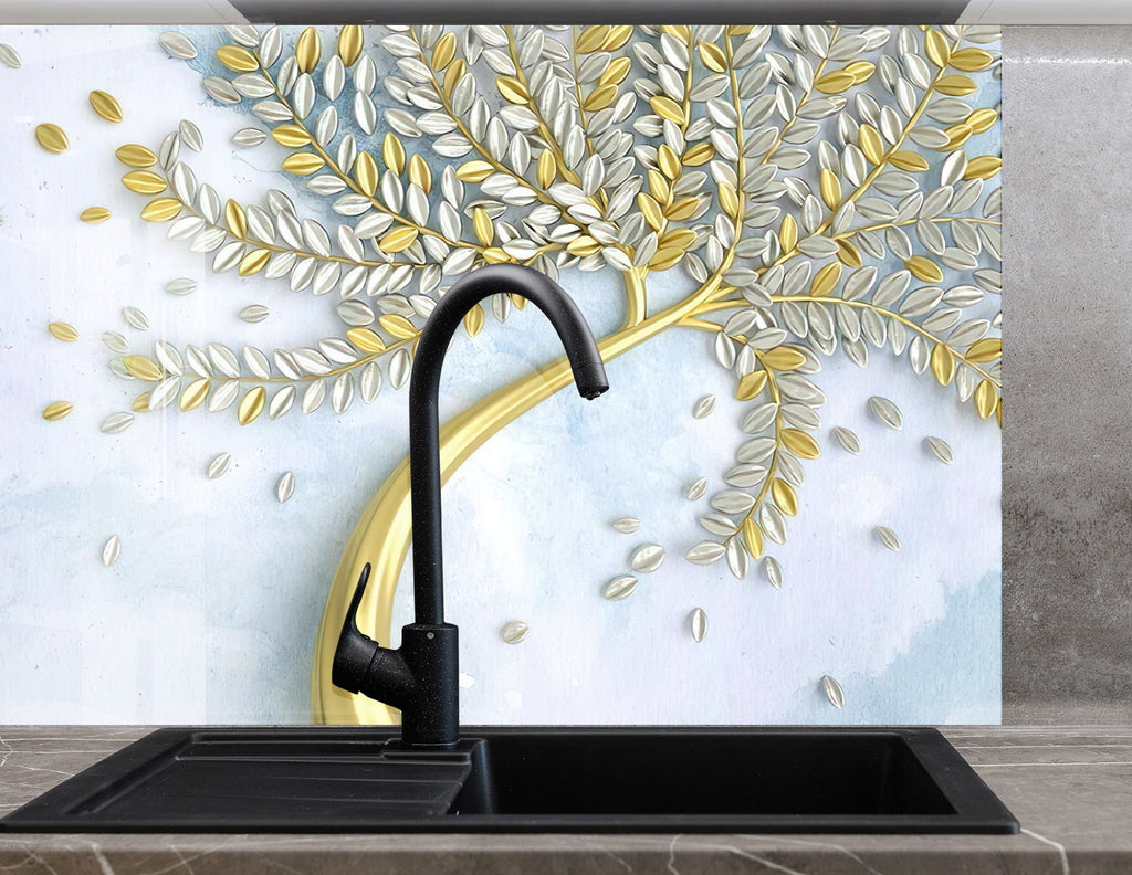 Botanical Floral Tempered Glass Backsplash-BacksplashArtworks