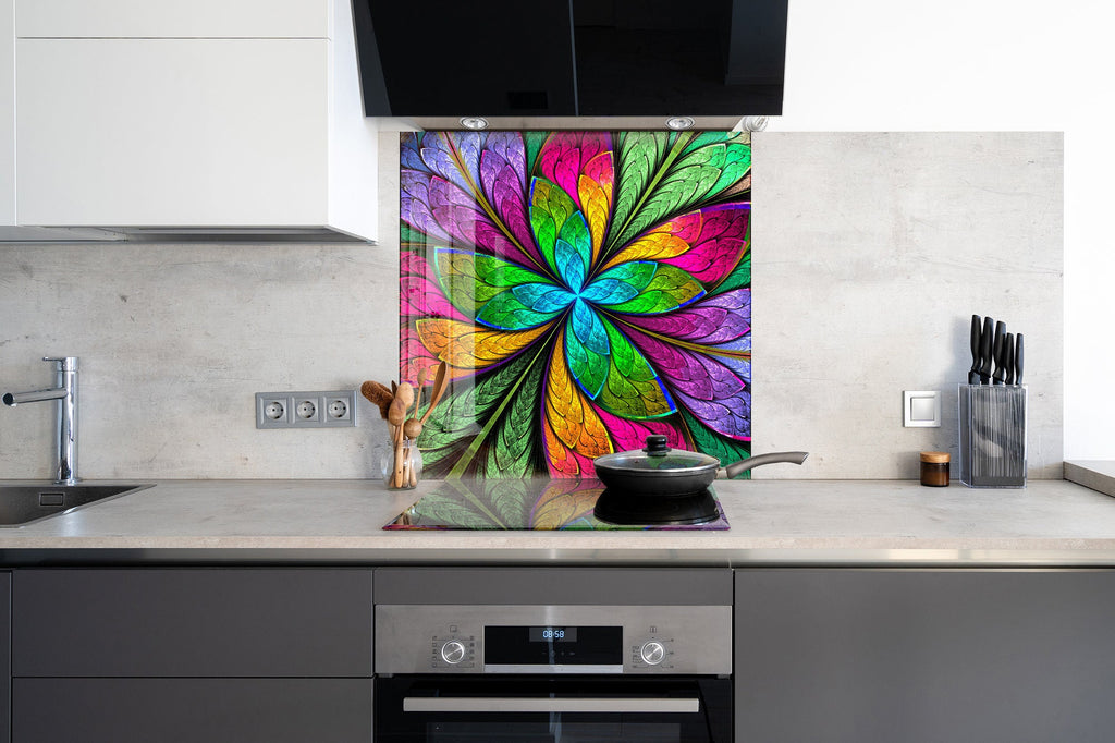 Multicolor Stained Glass Design - Glass Kitchen Backsplash-BacksplashArtworks