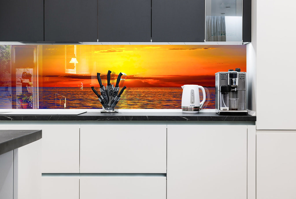 Golden Sunset Ocean Landscape – Glass Kitchen Backsplash-BacksplashArtworks