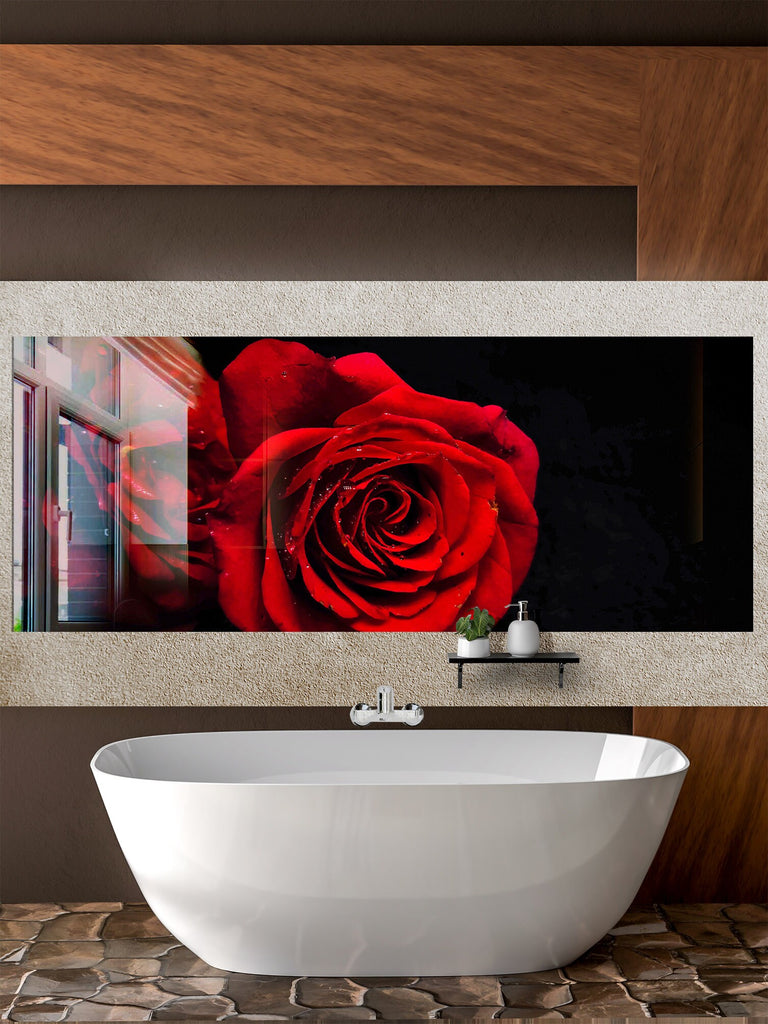 Red Rose Tempered Glass Backsplash-BacksplashArtworks