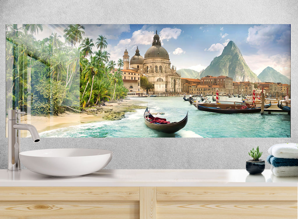 Venice Tropical Escape - Glass Kitchen Backsplash-BacksplashArtworks