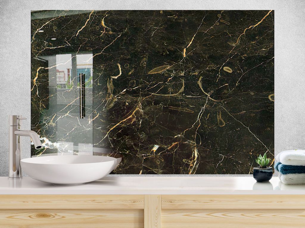Midnight Green Marble - Glass Kitchen Backsplash-BacksplashArtworks