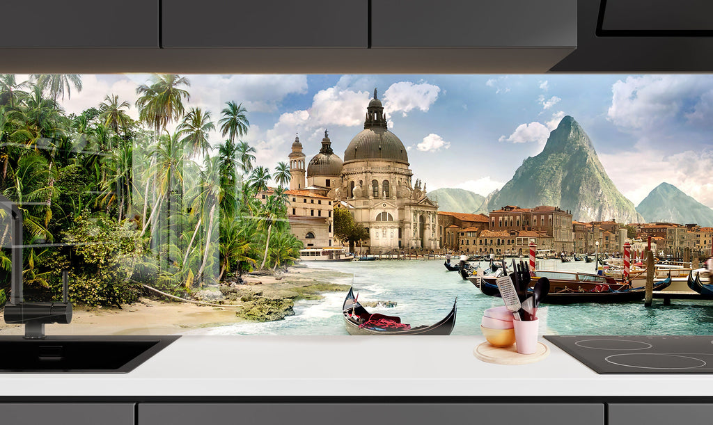 Venice Tropical Escape - Glass Kitchen Backsplash-BacksplashArtworks
