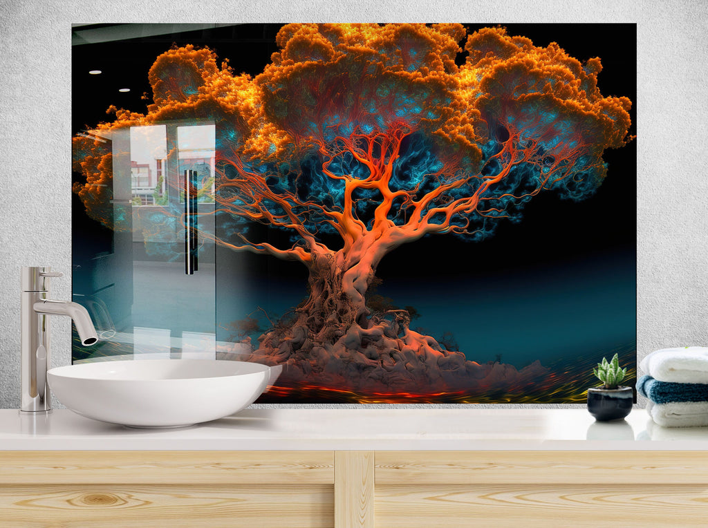 Botanical Floral Tempered Glass Backsplash-BacksplashArtworks