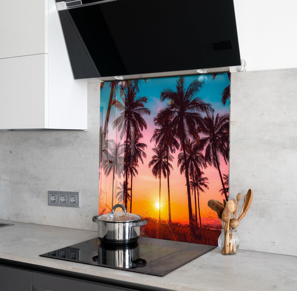 Tropical Sunset Palm Trees – Glass Kitchen Backsplash-BacksplashArtworks