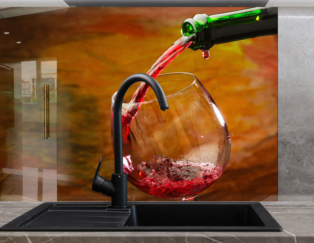 Red Wine Pouring Glass Kitchen Backsplash – Elegant Wine Tasting Décor-BacksplashArtworks