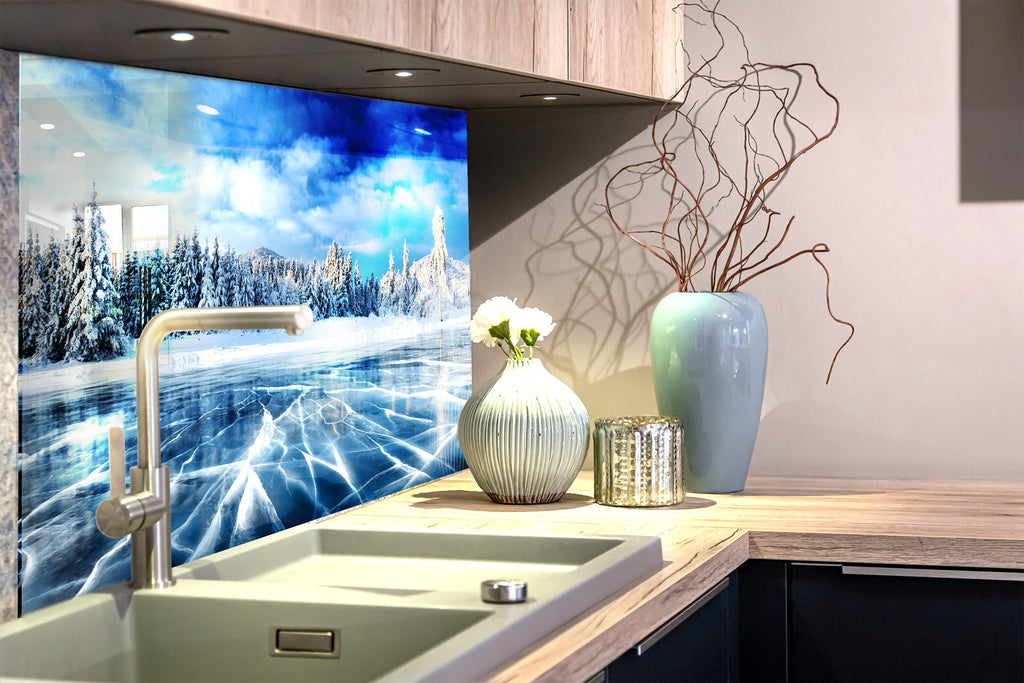 Frozen Serenity – Glass Kitchen Backsplash-BacksplashArtworks