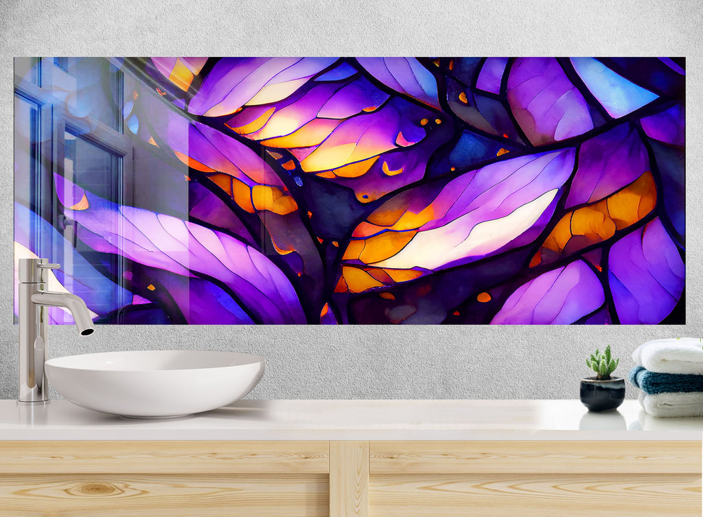 Purple & Gold Stained - Glass Kitchen Backsplash-BacksplashArtworks
