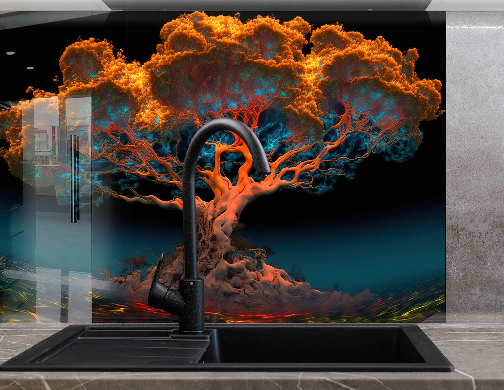 Botanical Floral Tempered Glass Backsplash-BacksplashArtworks