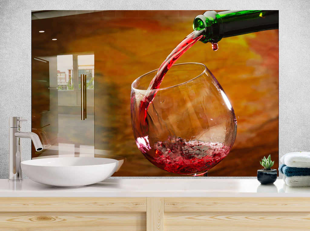 Red Wine Pouring Glass Kitchen Backsplash – Elegant Wine Tasting Décor-BacksplashArtworks
