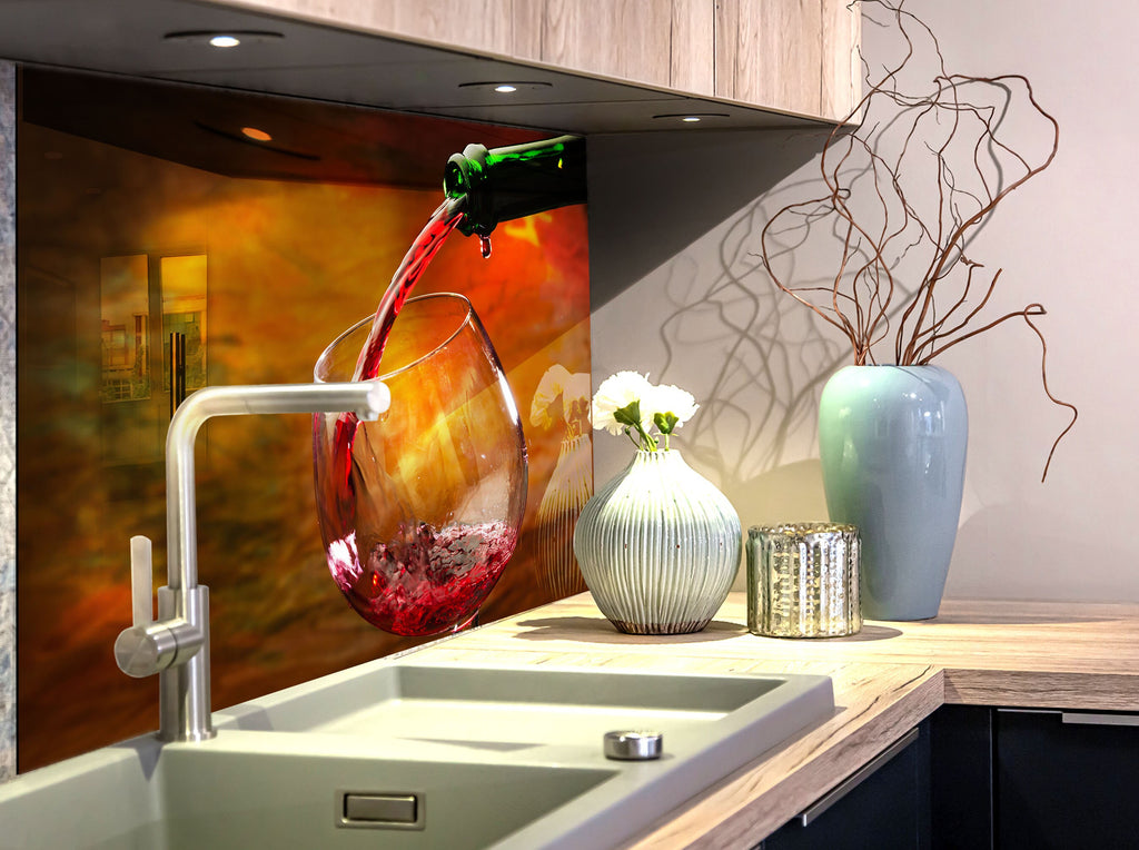 Red Wine Pouring Glass Kitchen Backsplash – Elegant Wine Tasting Décor-BacksplashArtworks