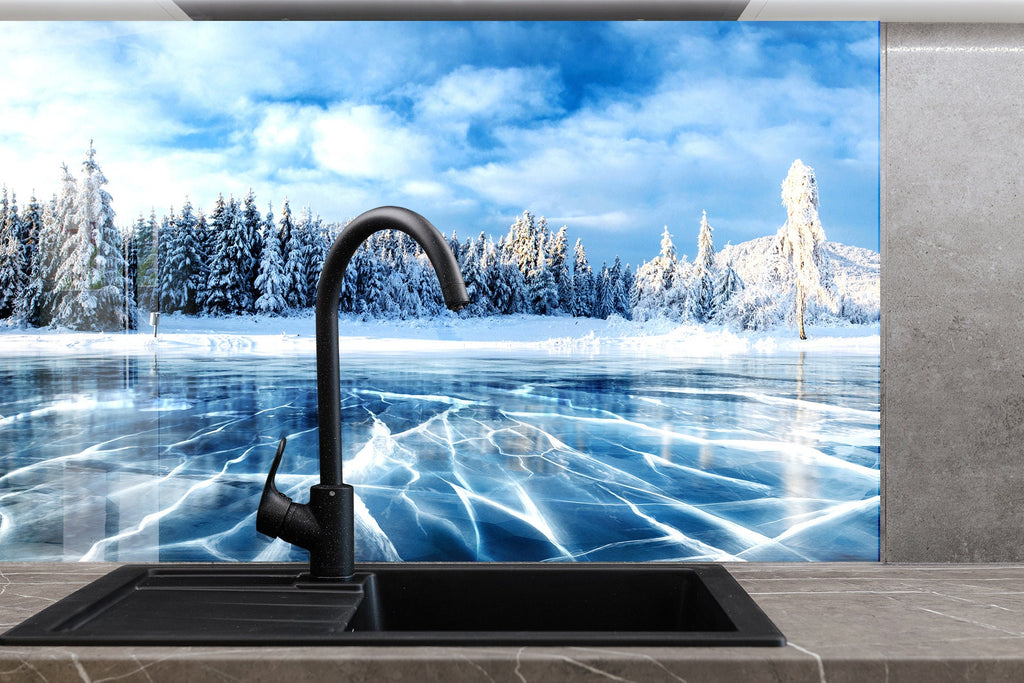 Frozen Serenity – Glass Kitchen Backsplash-BacksplashArtworks