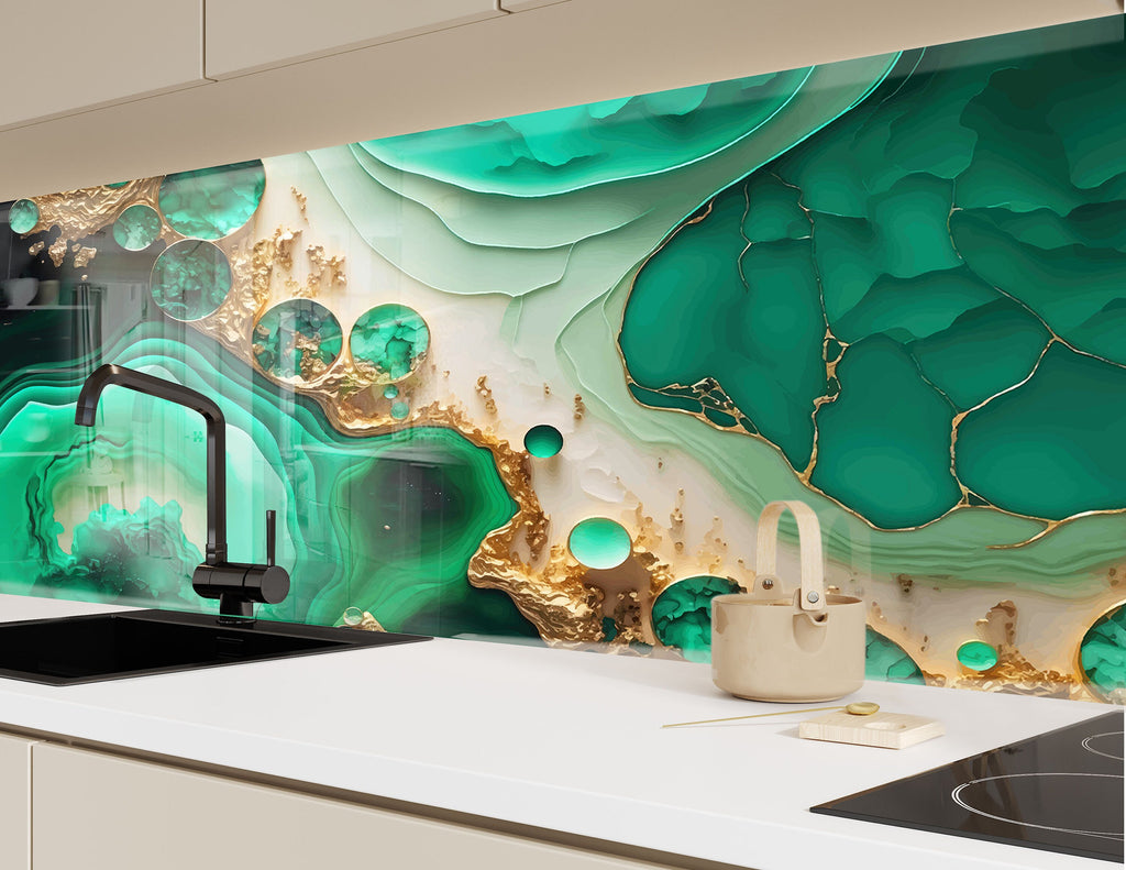 Emerald Bliss - Glass Kitchen Backsplash-BacksplashArtworks