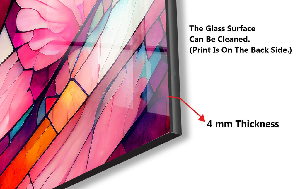 Pink Floral Stained - Glass Kitchen Backsplash-BacksplashArtworks