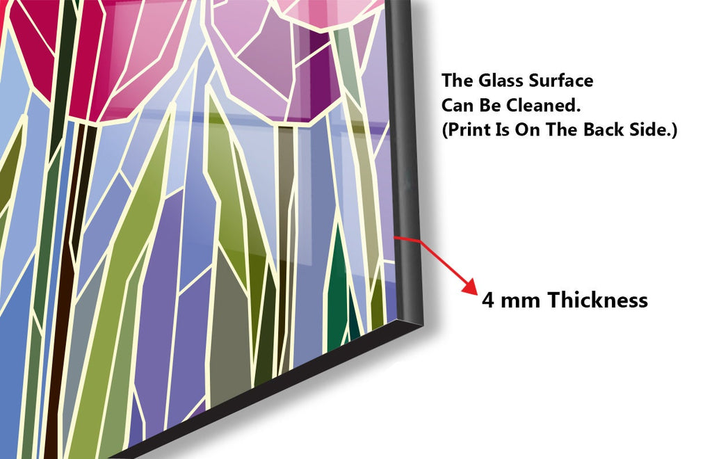 Floral Pink Tulip Stained - Glass Kitchen Backsplash-BacksplashArtworks