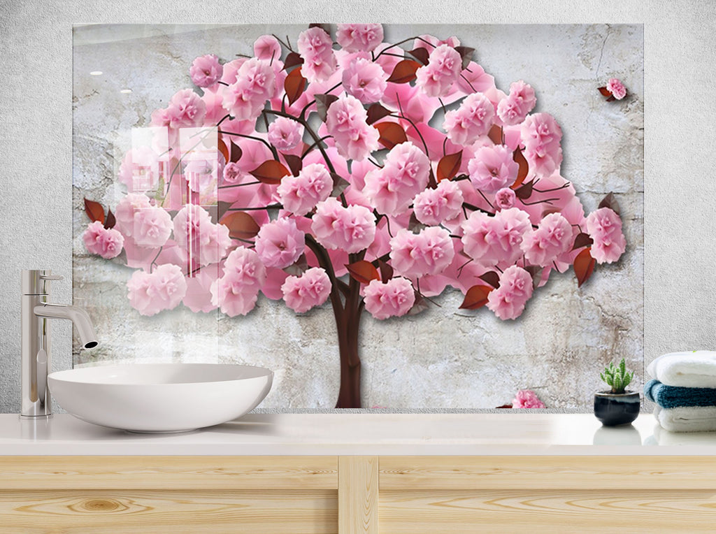 Botanical Floral Tempered Glass Backsplash-BacksplashArtworks