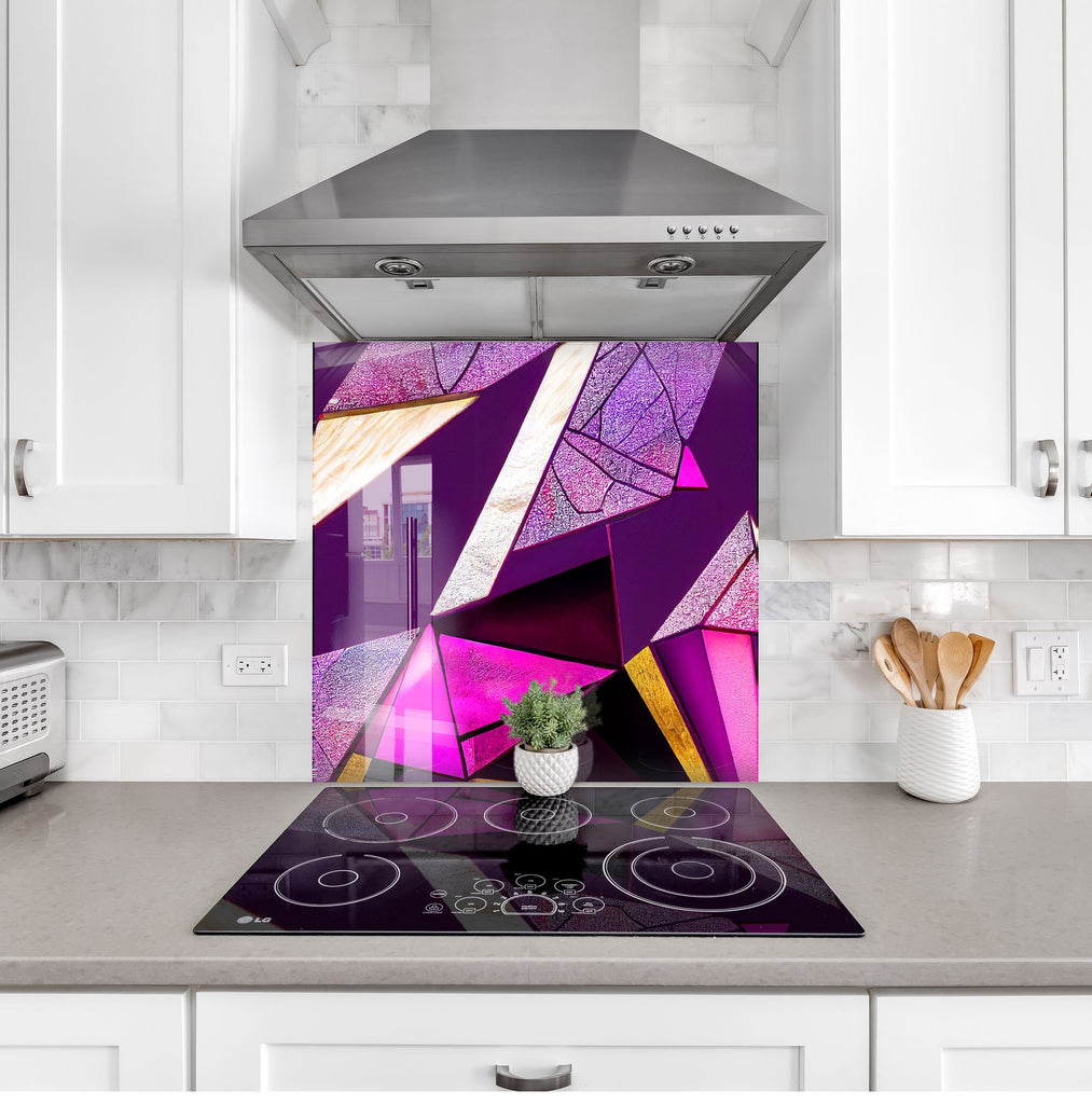 Modern Purple & Gold - Glass Kitchen Backsplash-BacksplashArtworks