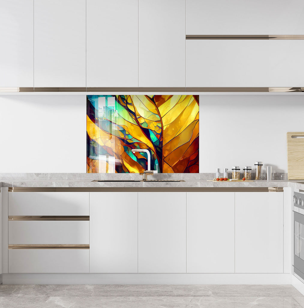 Golden & Yellow Stained - Glass Kitchen Backsplash-BacksplashArtworks
