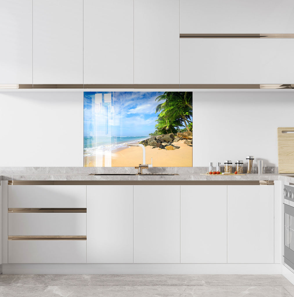 Tropical Beach Kitchen Backsplash – Stunning Tempered Glass Wall Art-BacksplashArtworks
