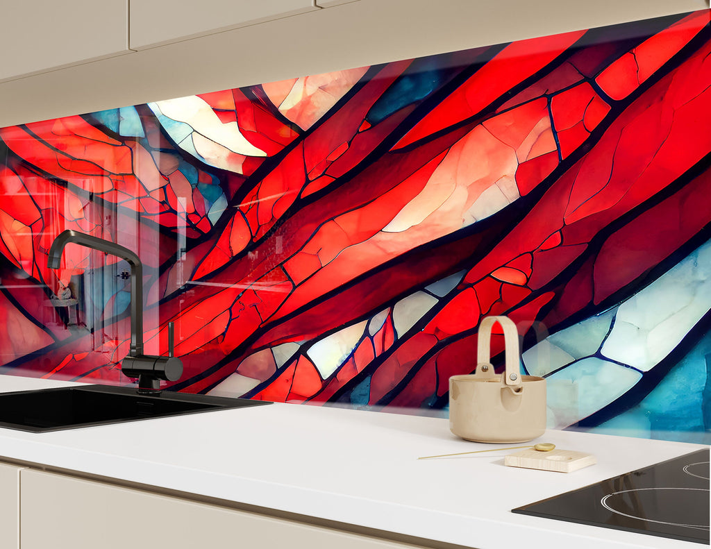 Red Stained Design - Glass Kitchen Backsplash-BacksplashArtworks