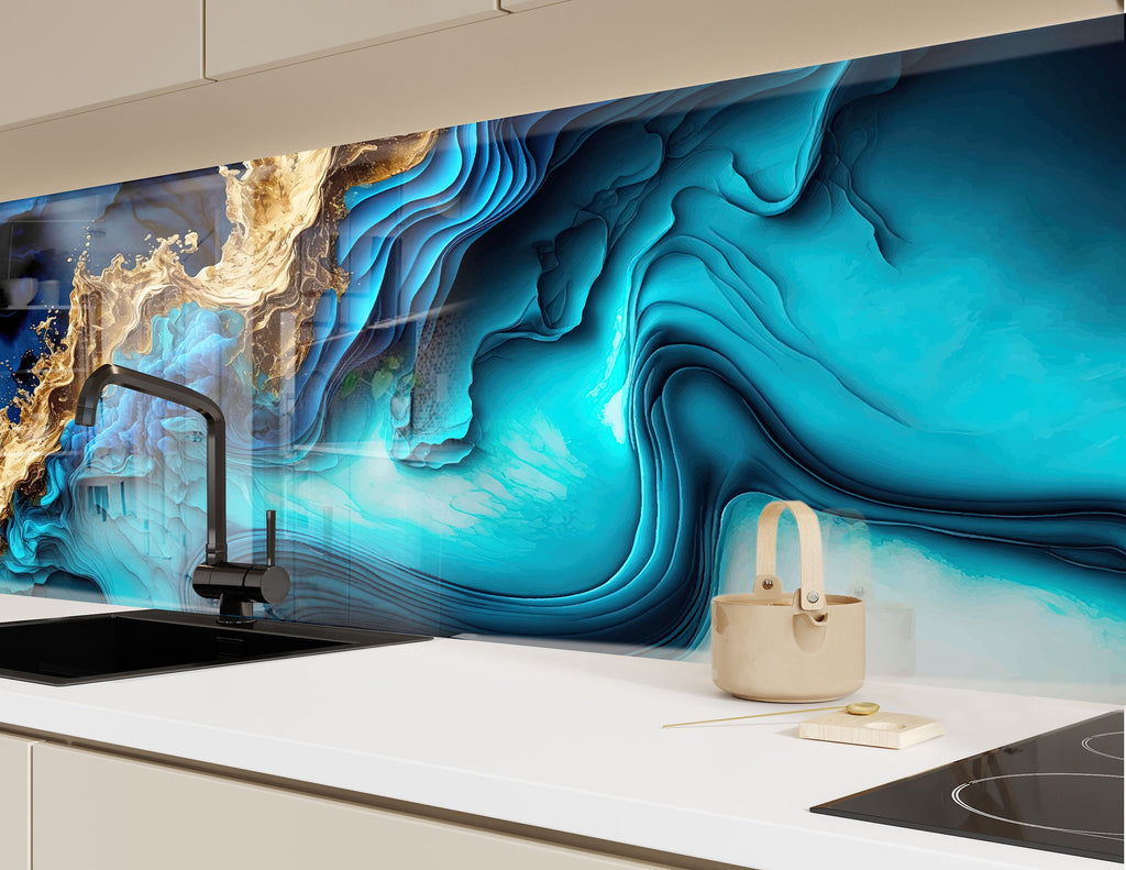 Oceanic Elegance - Glass Kitchen Backsplash-BacksplashArtworks