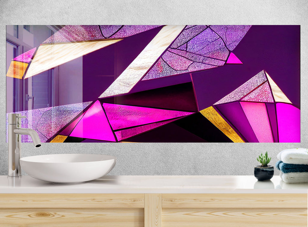 Modern Purple & Gold - Glass Kitchen Backsplash-BacksplashArtworks