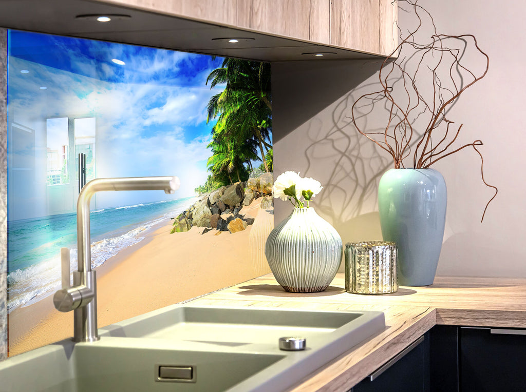 Tropical Beach Kitchen Backsplash – Stunning Tempered Glass Wall Art-BacksplashArtworks