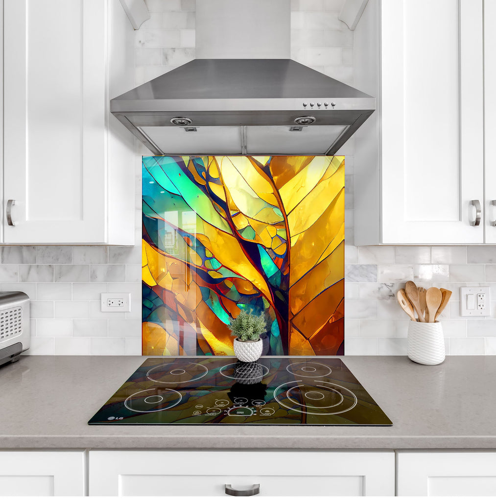 Golden & Yellow Stained - Glass Kitchen Backsplash-BacksplashArtworks
